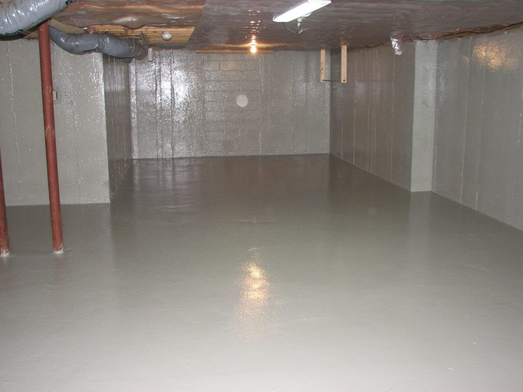 Poured concrete basement after waterproofing