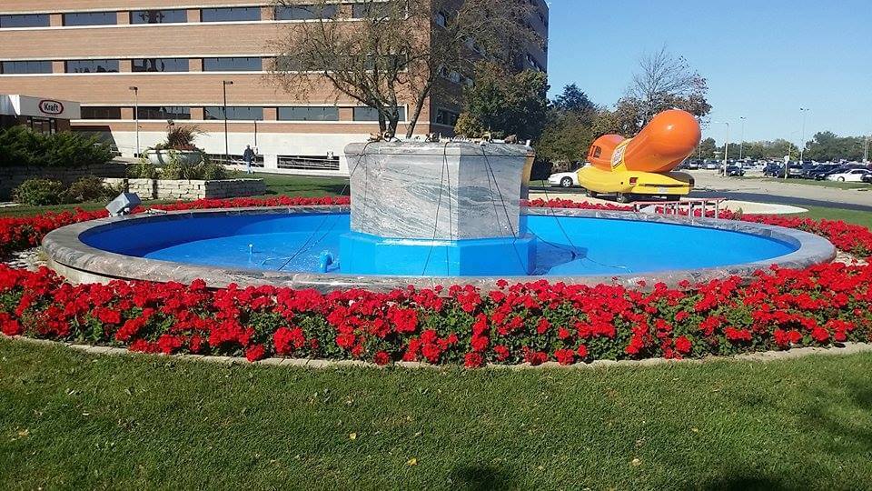 Waterproofed fountain after sealing joints and cracks