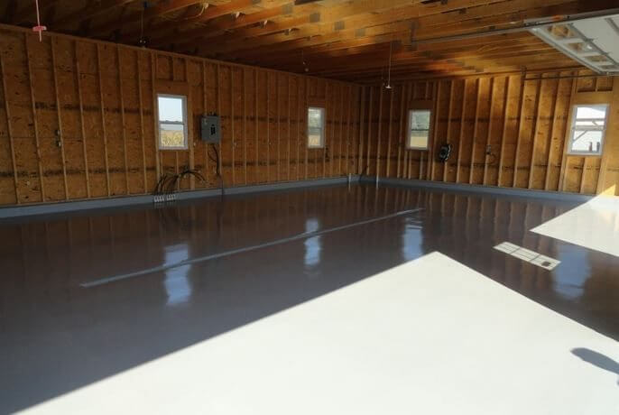 A large garage floor after waterproof coating has been applied