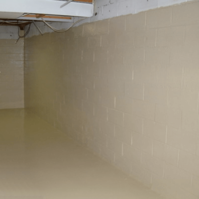 Completed SaniTred basement waterproofing system