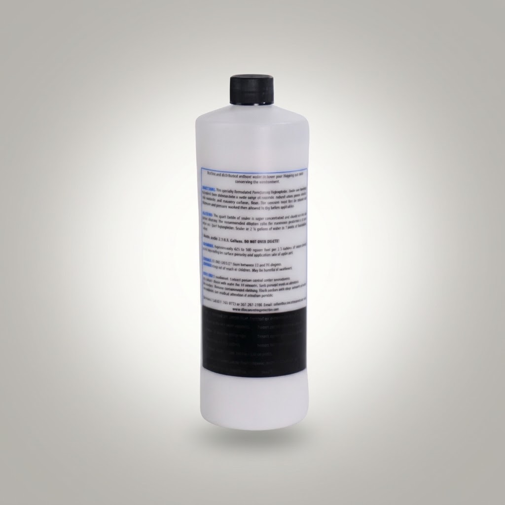 The Concrete Protector penetrating hydrophobic sealer back label with dilution and application instructions