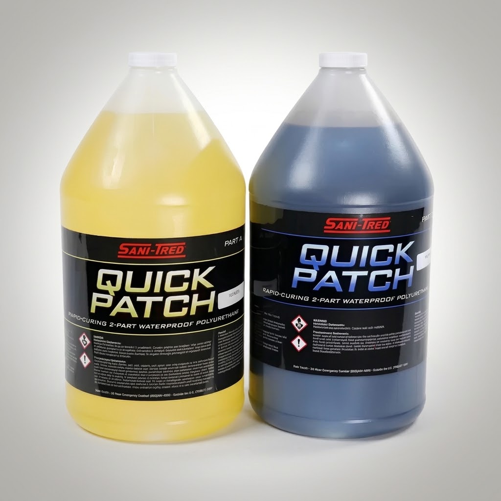 SANI-TRED Quick Patch rapid-curing two part waterproof polyurethane, Part A and Part B gallon jugs